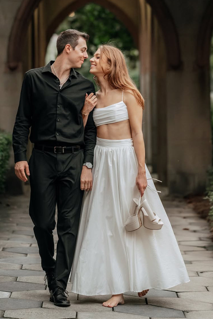 Two Piece A Line Satin Beach Wedding Dress