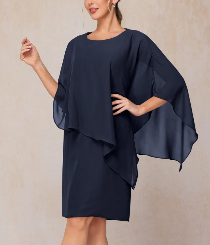 Cape Knee Length Short Sleeves Chiffon Mother Of The Bride Dress