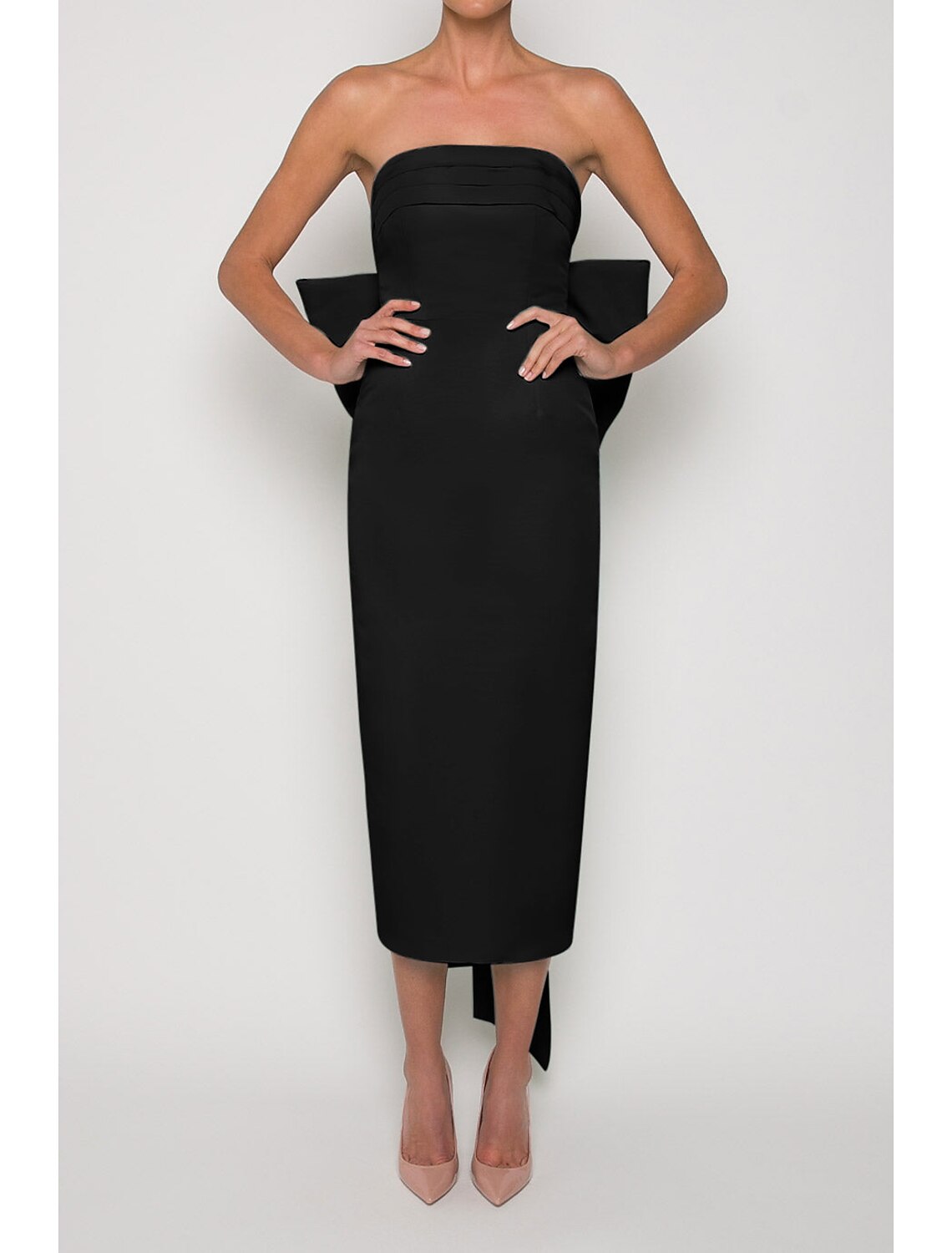 Sheath / Column Cocktail Dresses Party Dress Wedding Guest Sleeveless Strapless Fall Wedding Reception Satin with Bow(s)