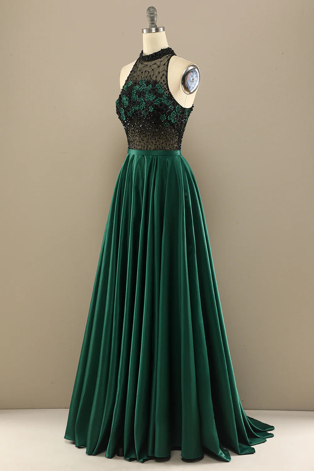 A-Line Halterneck Long Beaded Evening Dress Prom Dress With Flowers