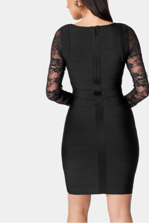 Long Sleeve Short Dress Black Lace Homecoming Dress