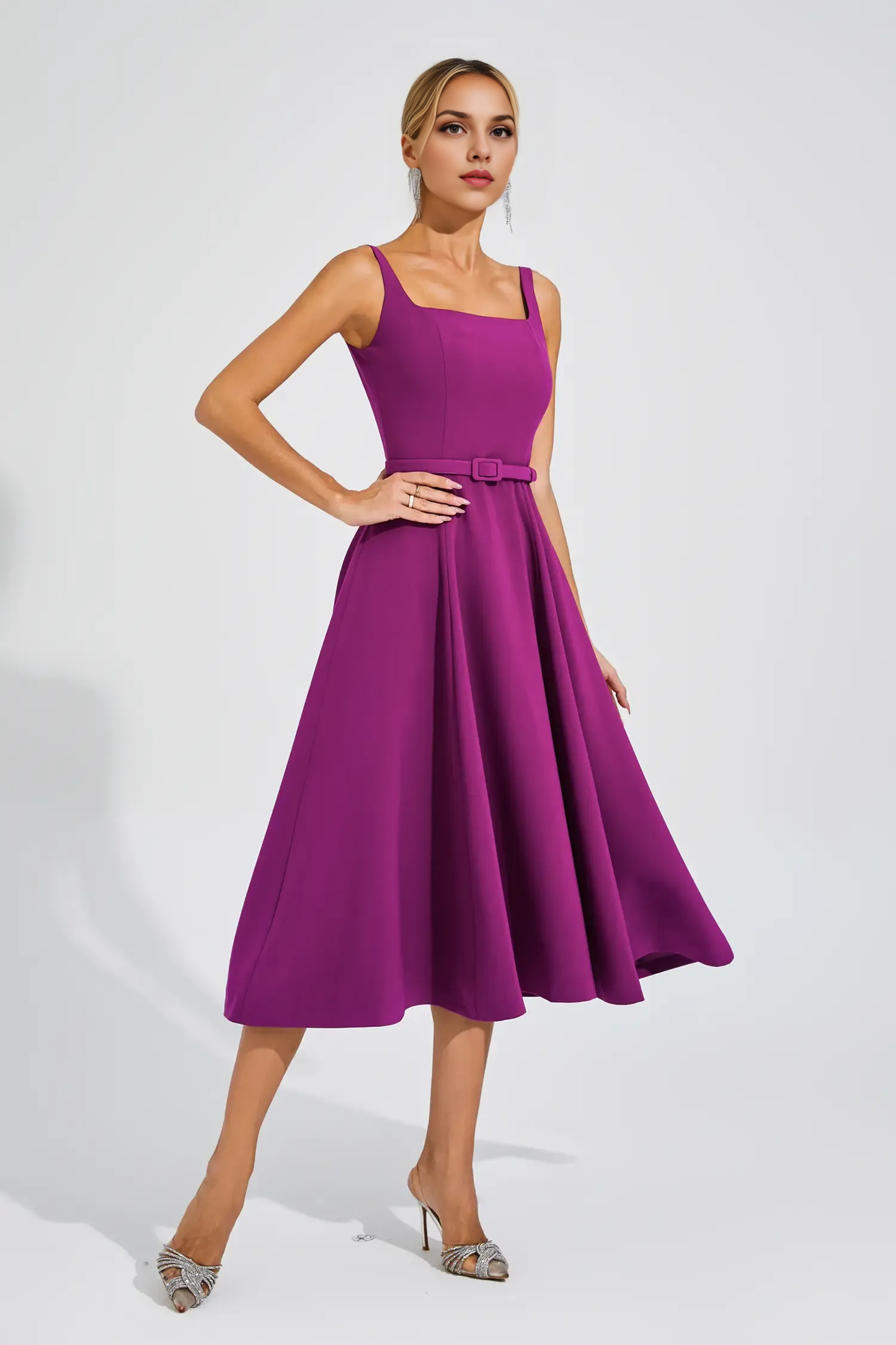 A-Line Purple Slip Midi Dress Party Dress Wedding Guest Dresses