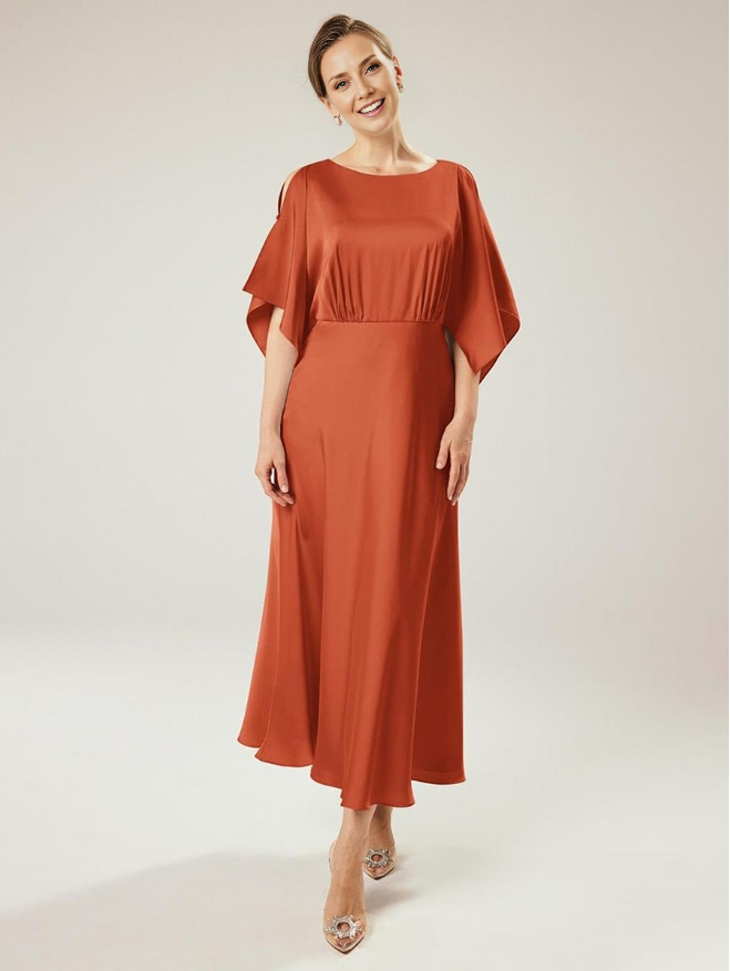 Jewel Neck Short Sleeves A-Line Ankle-Length Mother of the Bride Dresse Wedding Guest Party Dresses
