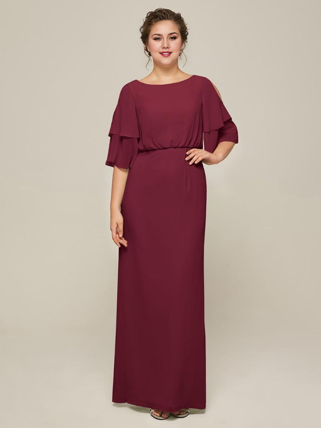 Jewel Neck Short Sleeves A-Line Split Front Wedding Guest Dresses Chiffon Mother of the Bride Dresse