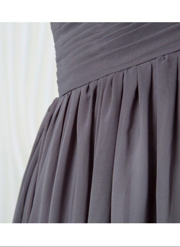 Simple Long Grey Chiffon Bridesmaid Dress