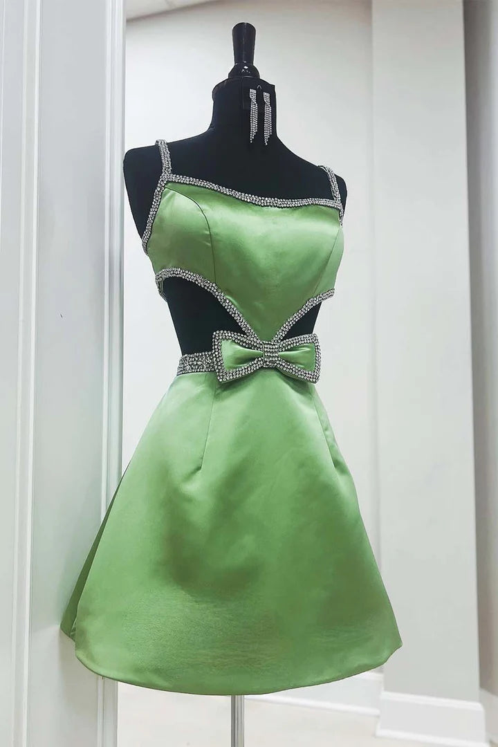 Cute A-Line Spaghetti Straps Cutout Open Back Sequins Homecoming Dress