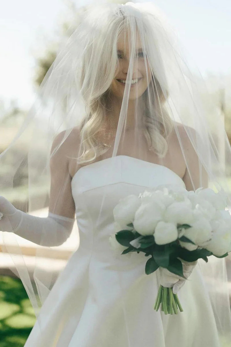 A-Line Strapless Satin Wedding Dresses