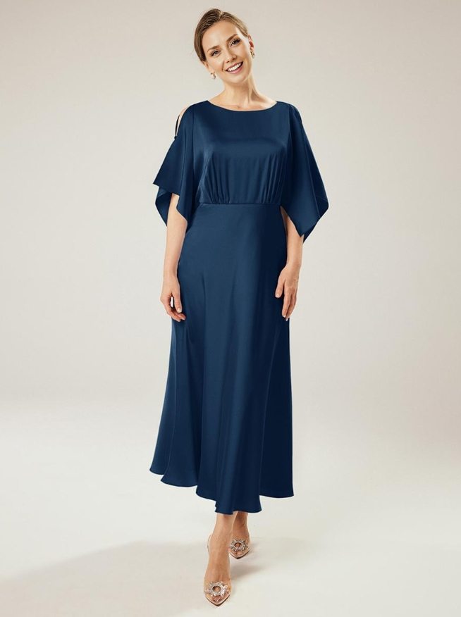 Jewel Neck Short Sleeves A-Line Ankle-Length Mother of the Bride Dresse Wedding Guest Party Dresses