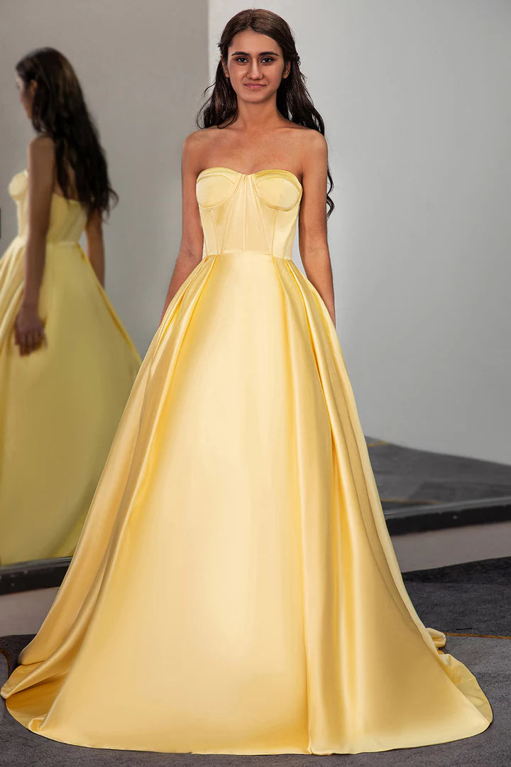 Yellow Sweetheart Ball Gown A-Line Princess Corset Prom Dress