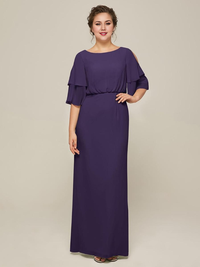 Jewel Neck Short Sleeves A-Line Split Front Wedding Guest Dresses Chiffon Mother of the Bride Dresse