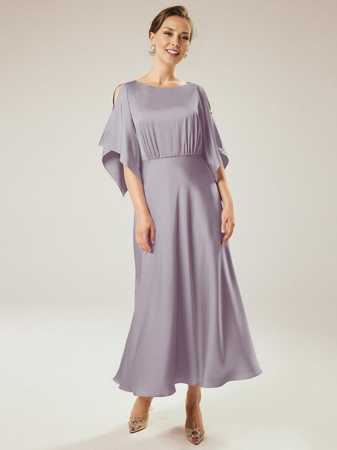 Jewel Neck Short Sleeves A-Line Ankle-Length Mother of the Bride Dresse Wedding Guest Party Dresses