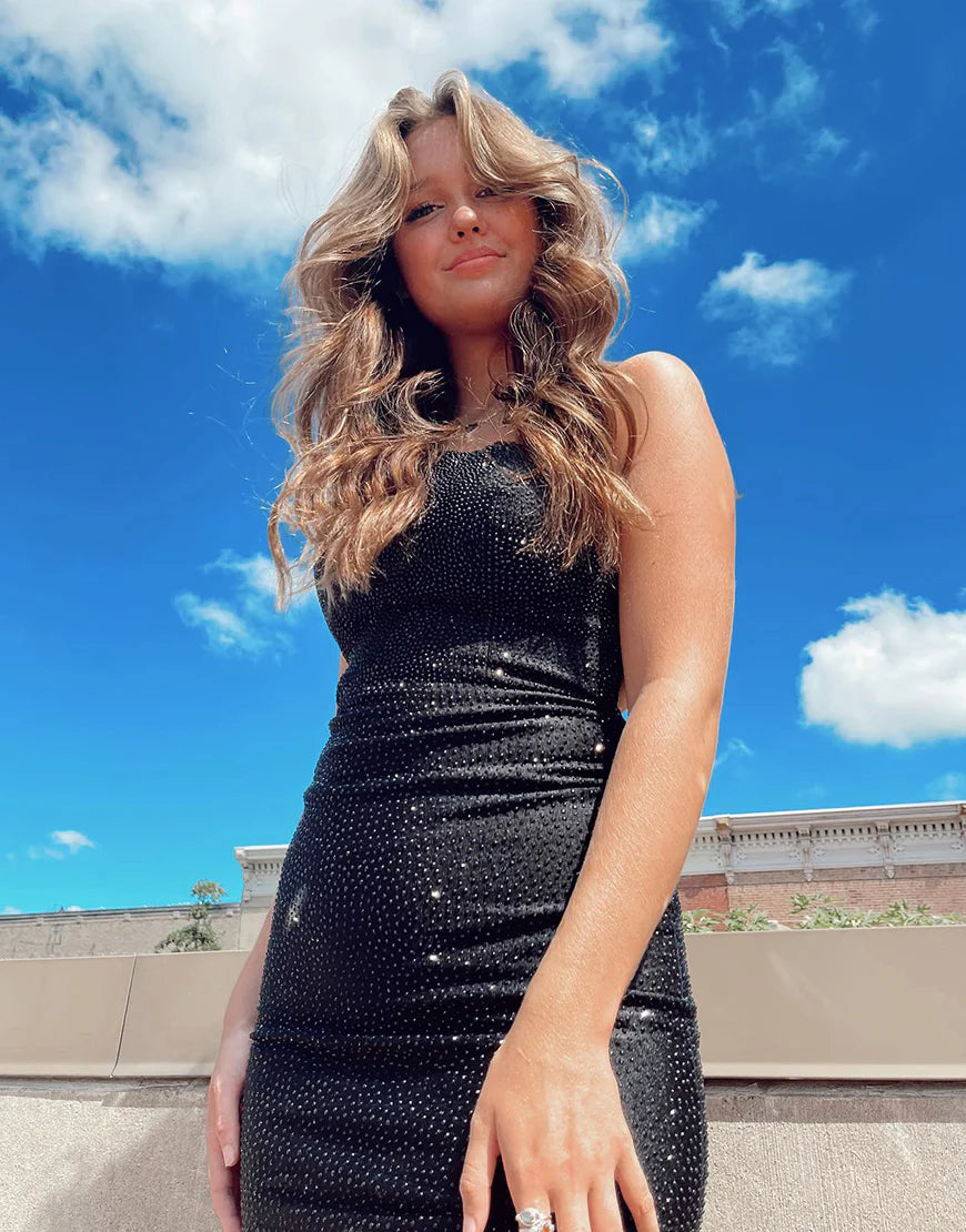 Tight Black Backless With Lace Up Back Homecoming Dress with Beading