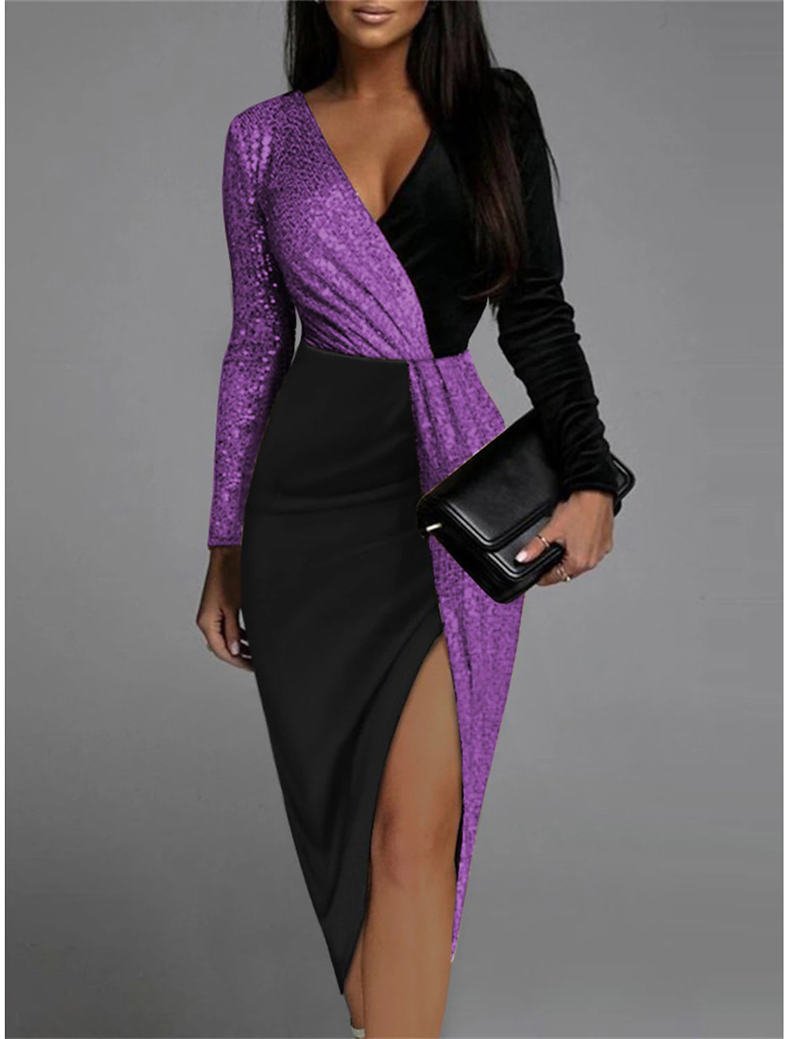Party Dress Cocktail Dress Bodycon Split V Neck Long Sleeve Midi Dress Christmas Spring Winter