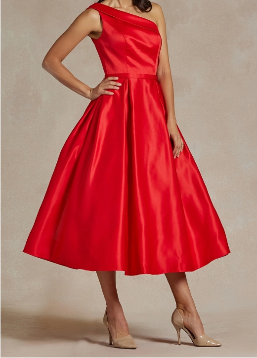 One-Shoulder Simple Tea-Length Party Dress