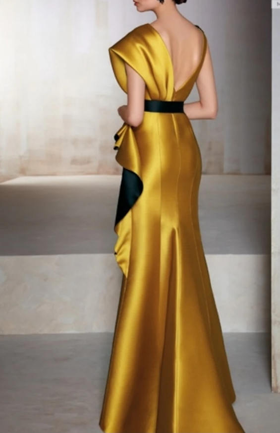 Sheath / Column Formal Wedding Guest Floor Length V Neck Satin with Ruffles Embroidery Appliques