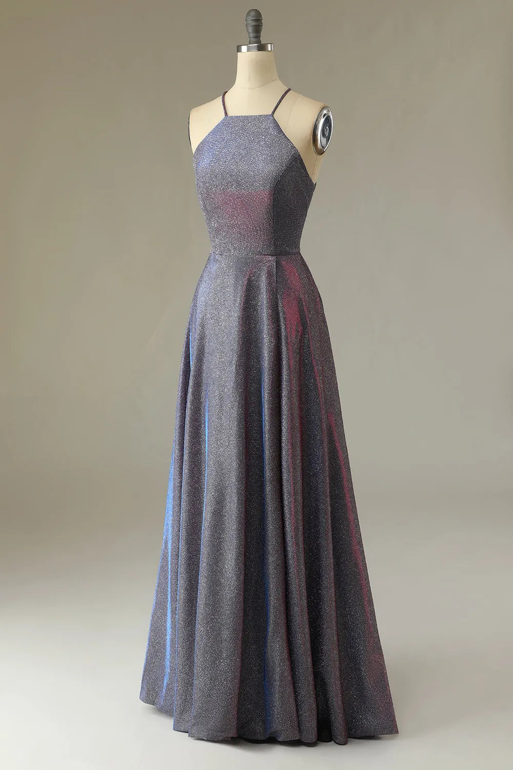 A-Line Glitter Purple With Lace Up Back Long Prom Dress Floor-length Wedding Guest Dresses