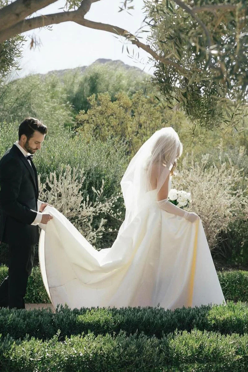 A-Line Strapless Satin Wedding Dresses