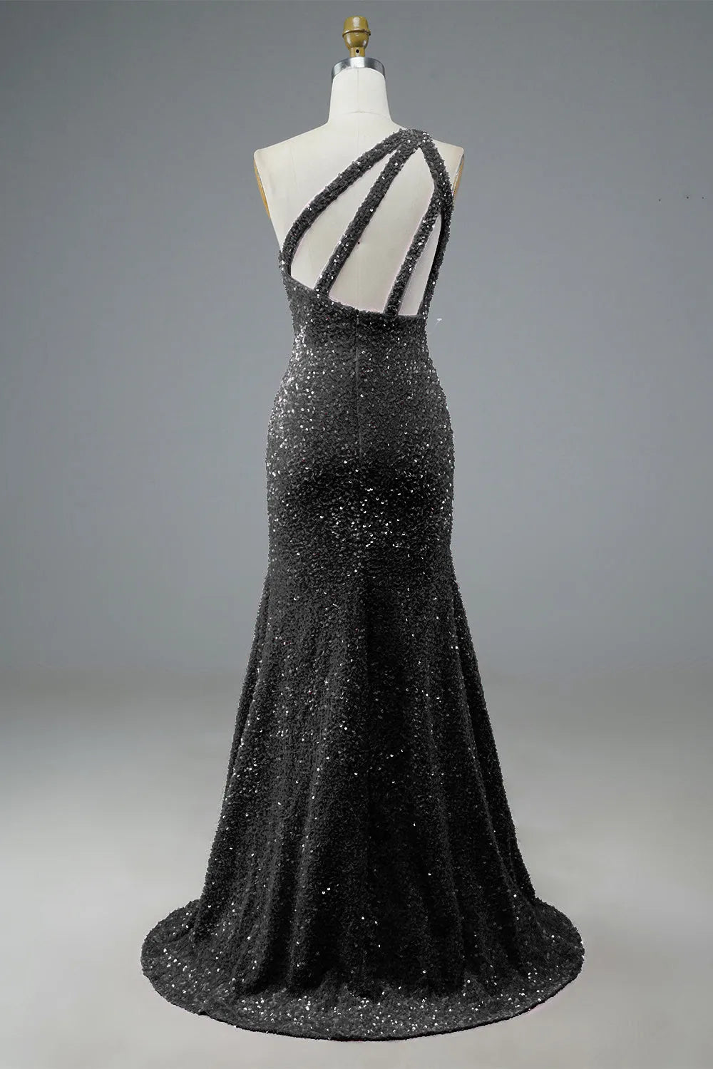 Fuchsia Sequin One-shoulder Long Prom Dress Evening Dresses with Slit