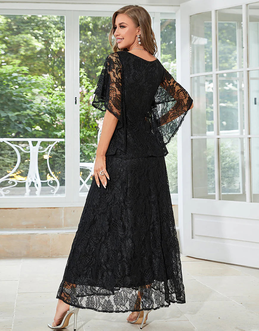 Lace A-line Round Neck Short Sleeves Mother of Bride Dress Wedding Guest Party Dress
