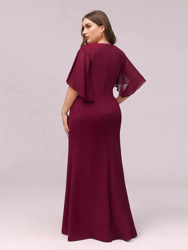 V Neck Floor Length Chiffon Bridesmaid Dress with Appliques