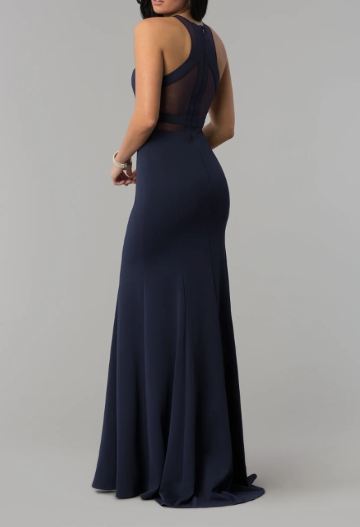 Illusion-Cut-Out High-Neck Long Prom Dress Wedding Guest Party Dress