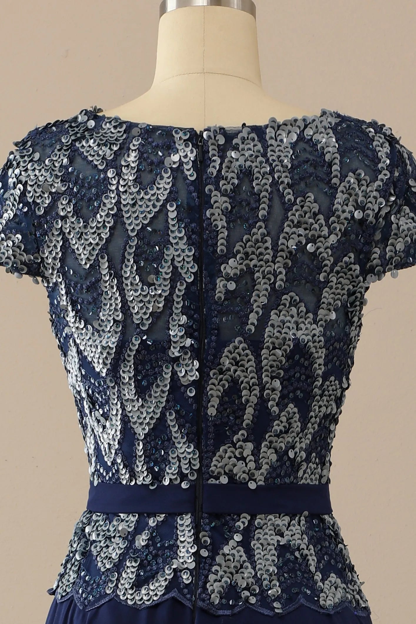 A-Line Navy Round Neck Mother of Bride Dress Wedding Guest Dresses with Sequins