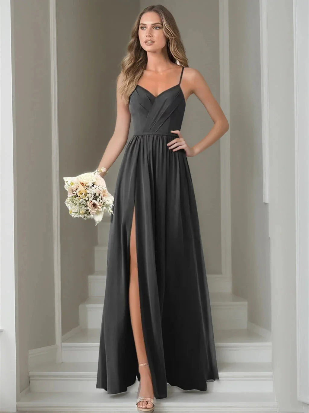 A-Line Princess Chiffon Sleeveless Floor-Length Bridesmaid Dresses