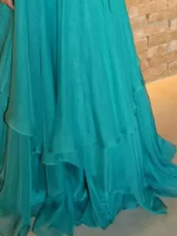 A-Line Princess Jewel Neck Sleeveless Floor-Length Evening Dresses