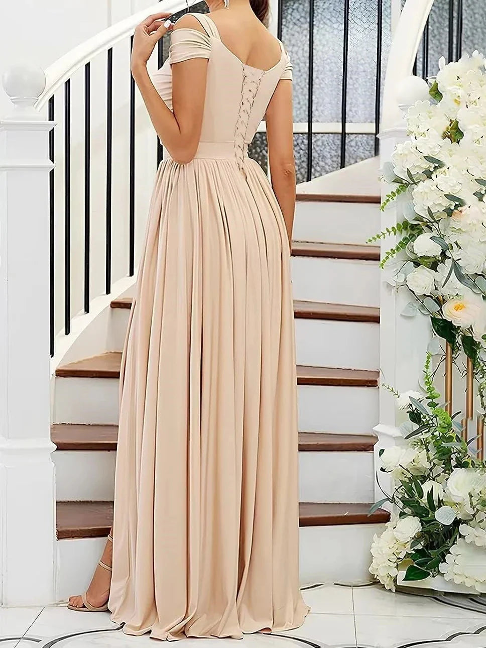 A-Line Princess Off-the-Shoulder Floor-Length Bridesmaid Dresses with Slit
