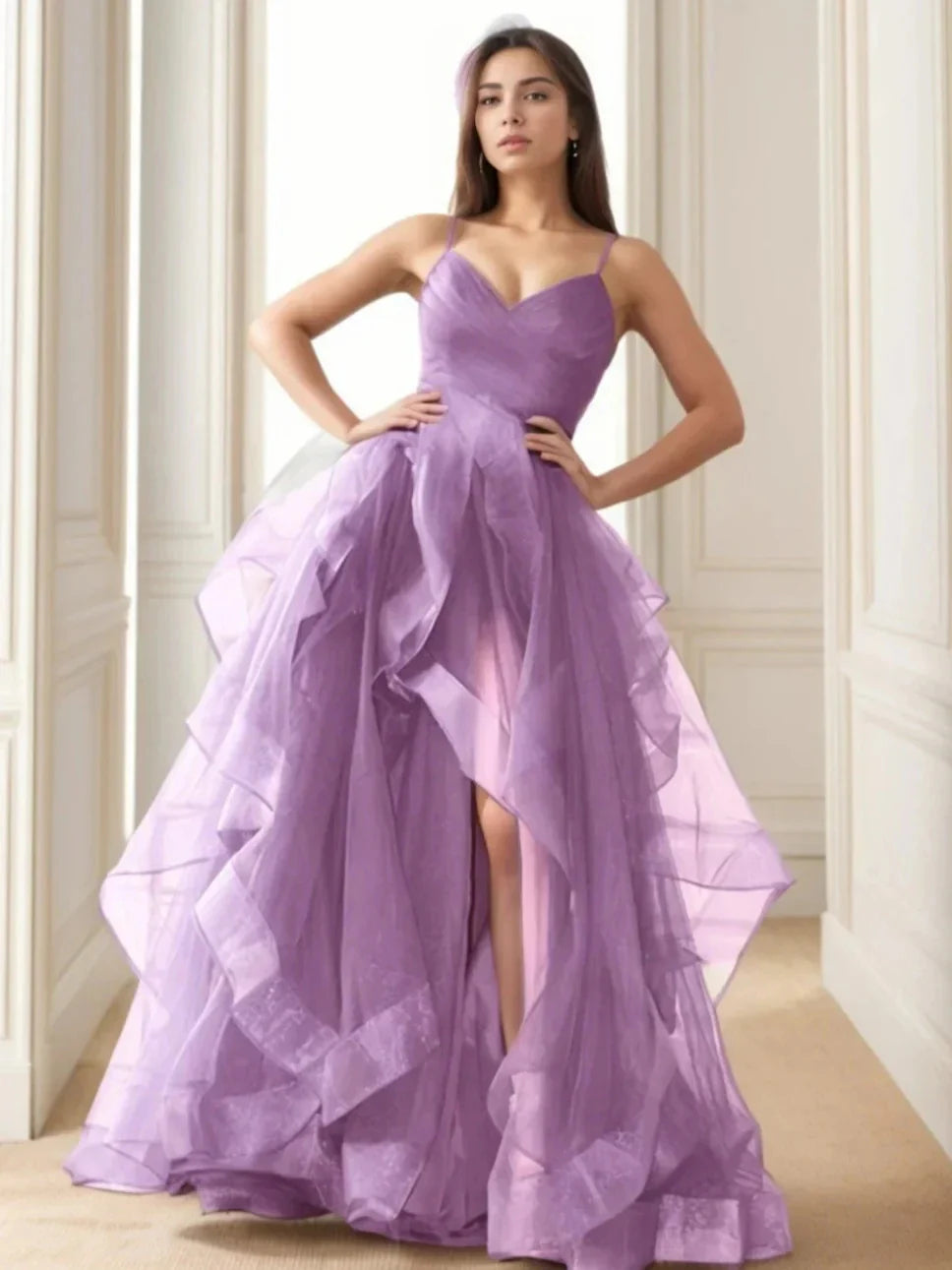 A-Line Princess Spaghetti Straps Asymmetrical Evening Dresses