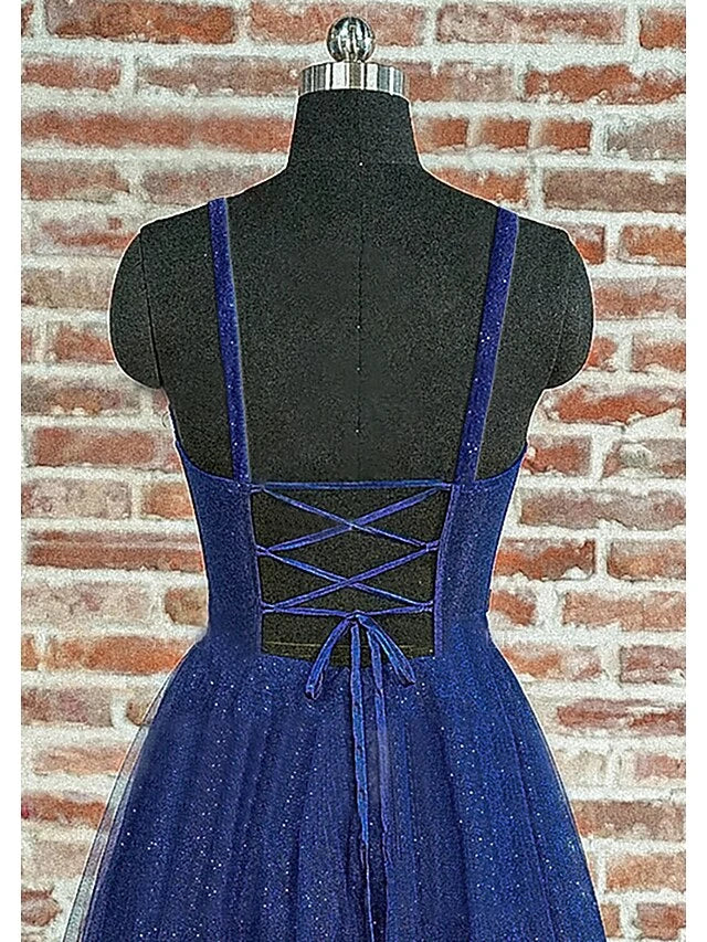 A-Line Princess Spaghetti Straps Floor-length Long Prom Dresses