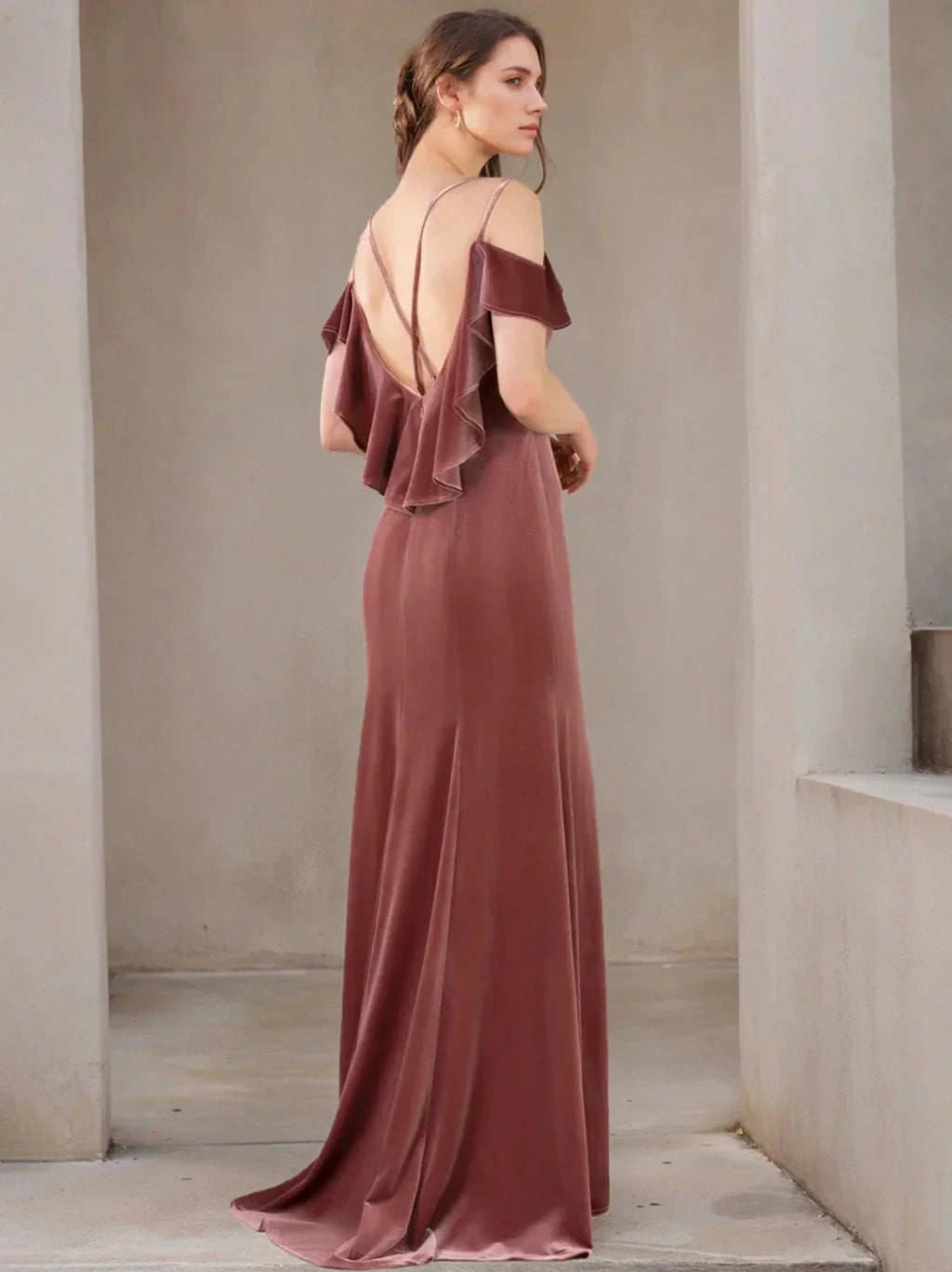 A-Line Princess Spaghetti Straps Velvet Floor-Length Bridesmaid Dresses