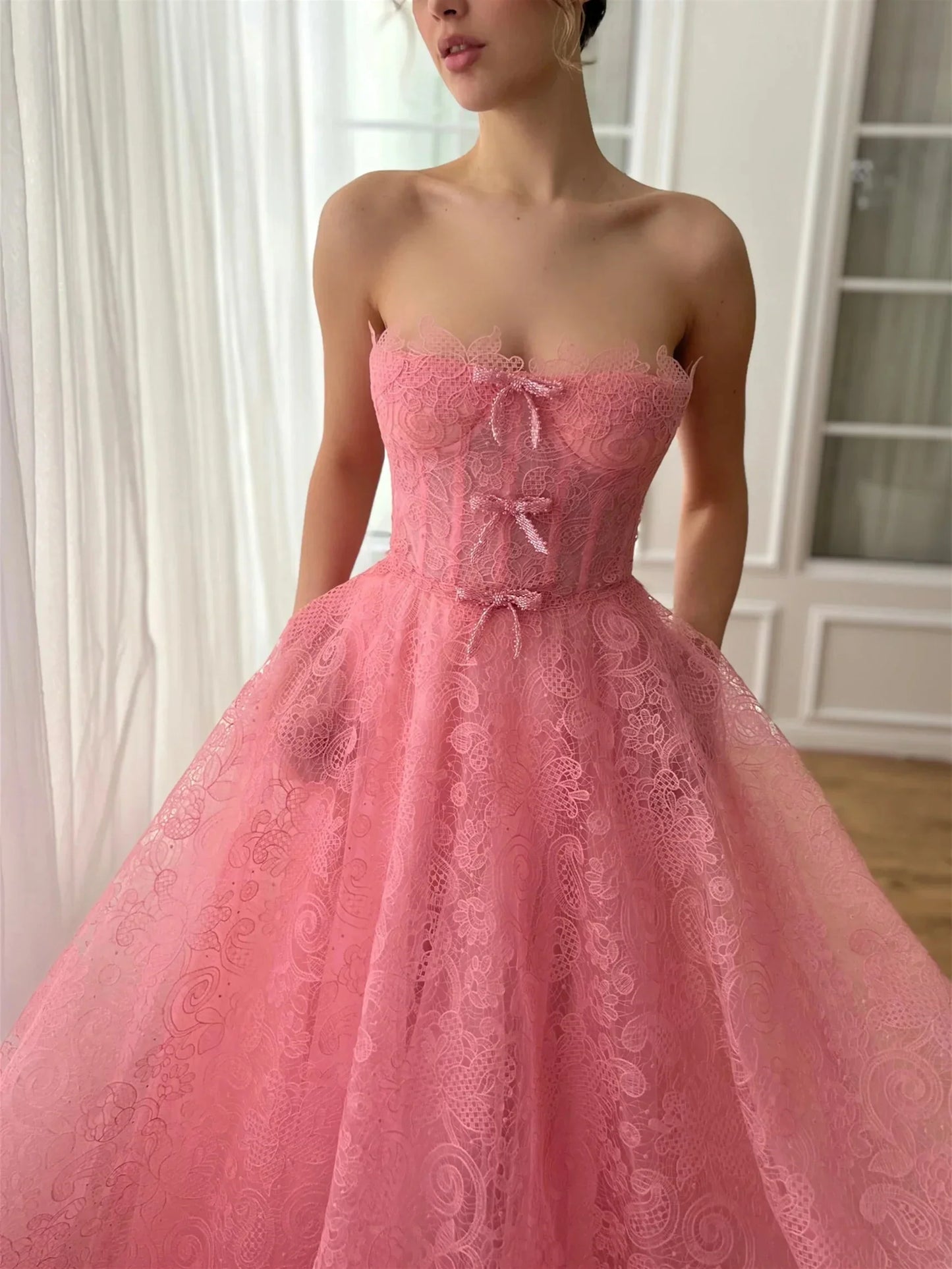 A-Line Princess Sweetheart Strapless Floor-Length Prom Dress with Bows