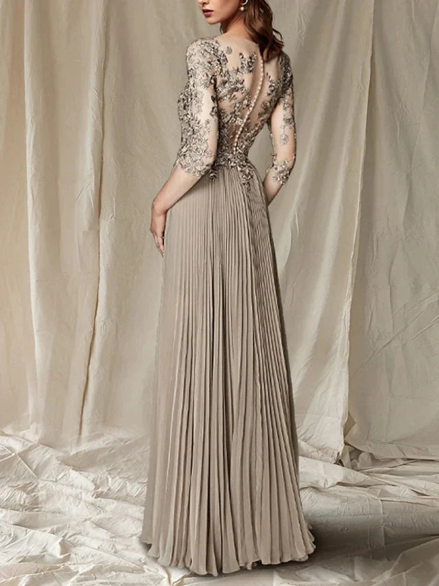 A-Line Princess V-Neck Floor-Length Mother of the Bride Dresse