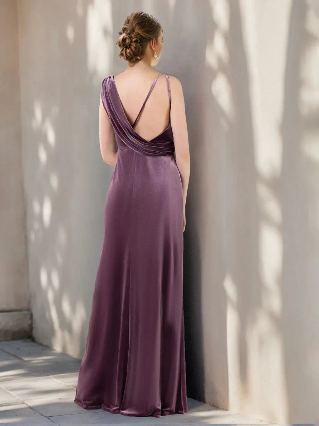 A-Line Princess V-Neck Sleeveless Floor-Length Unique Bridesmaid Dresses with Ruffles