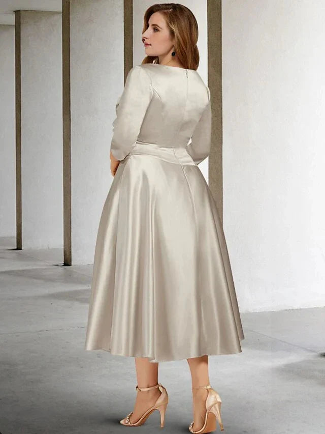 A-Line Princess V-Neck Tea-Length Mother of the Bride Dresses