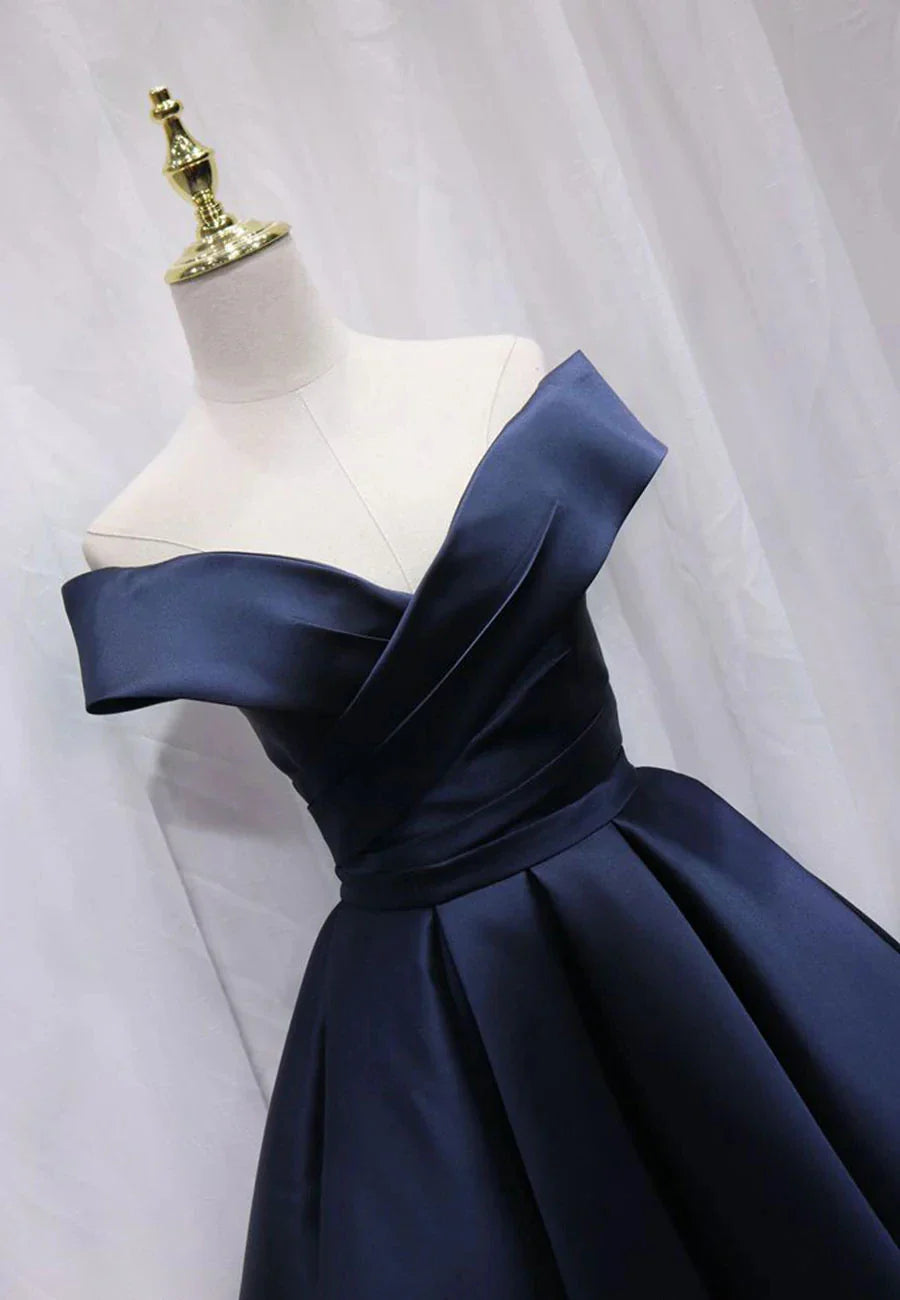 A-Line Satin Off the Shoulder Short Prom Dress Mini Evening Party Dress
