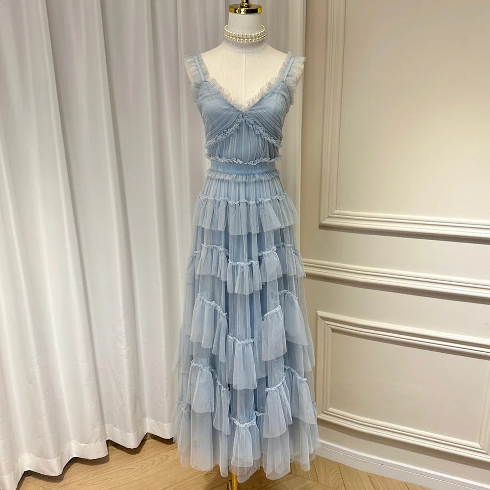 A-line Backless Dresses For Women Square Collar Sleeveless High Waist Solid Dress Female Fashion Clothing Prom Dress