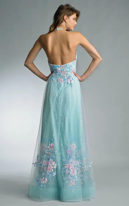 A-line Floor-length Halter Sleeveless Tulle Backless Prom Dress/Formal Women's Dresses