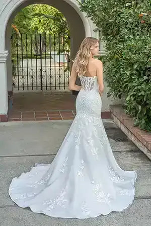 Airy Double-Faced Organza Fit and Flare Gown with Sweetheart Strapless Neckline and Sheer Corset Back