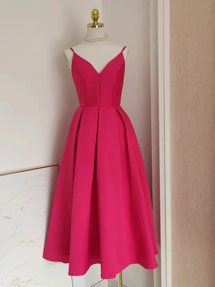 A line Little Black Satin Guest Dress for Wedding Women Birthday Dresses