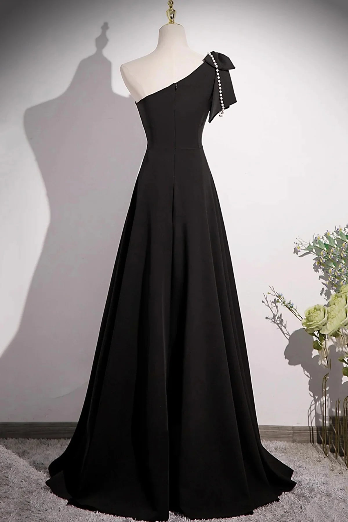 Black A-Line Long Prom Dress Simple One Shoulder Party Dress