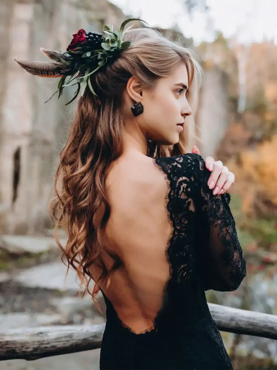 Black Sweetheart Long Sleeves Lace Backless Wedding Dresses