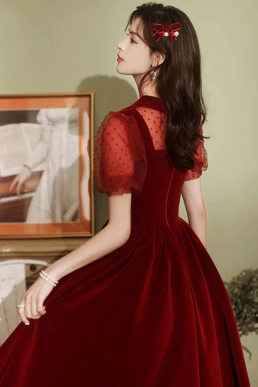 Burgundy Velvet Short Prom Dresses A-Line Homecoming Dresses