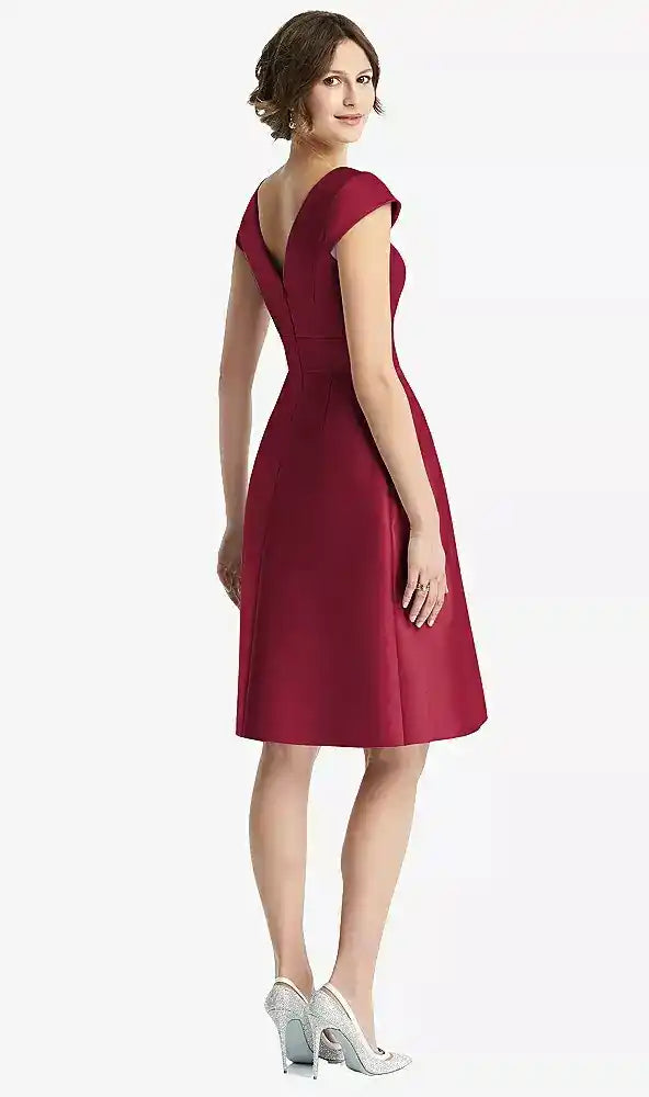 Cap Sleeve Pleated Cocktail Dress with Pockets in Burgundy