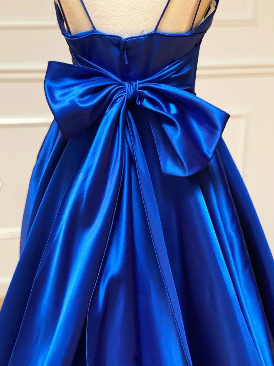 Charming A-Line Spaghetti Strap Sleeveless Backless Chapel Train Prom Dress