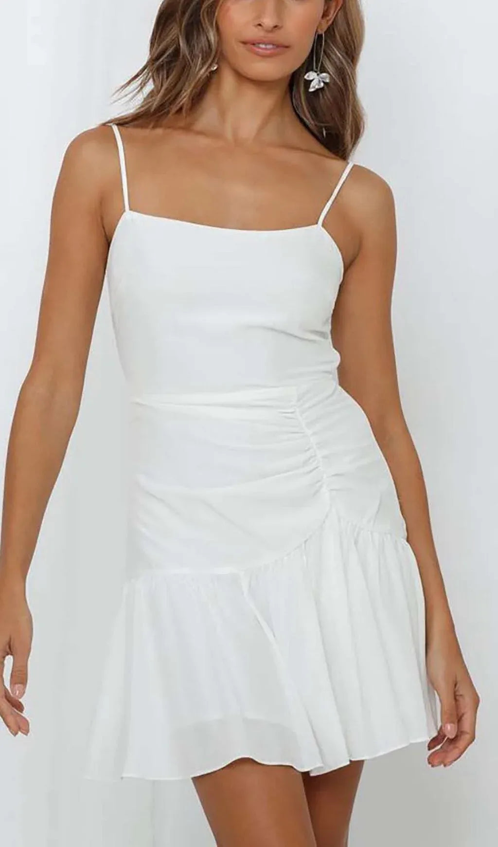 Elegant A-Line Square Neck Ruffled White Mini Homecoming Dress for Women