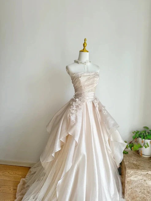 Charming A-Line Strapless Sleeveless Lace Up Floor-Length Evening Dress