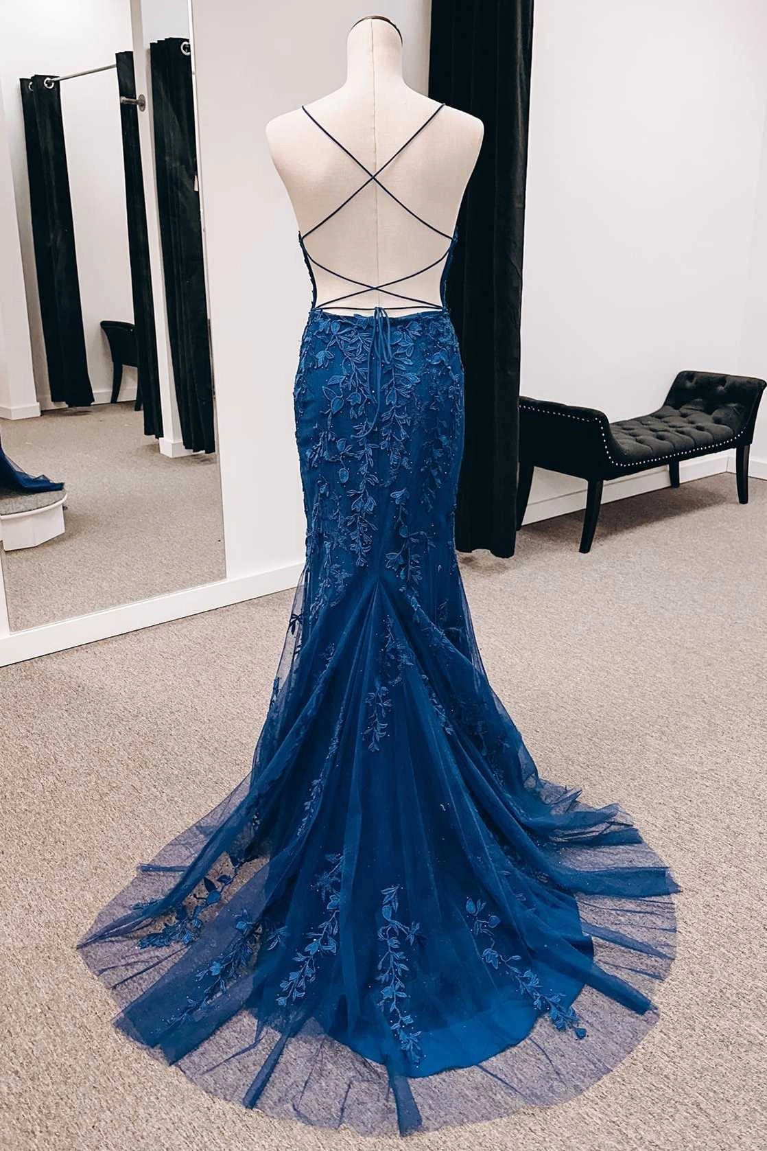 Charming Mermaid Spaghetti Straps Sleeveless Lace Up Sweep/Brush Train Prom Dress