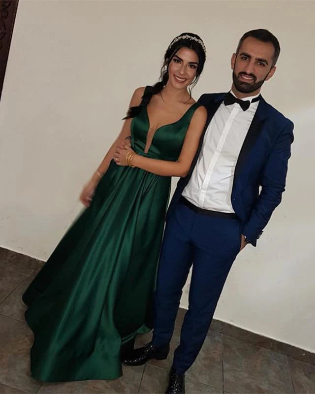 Charming A-Line V Neck Sleeveless Backless Floor-Length Prom Dress